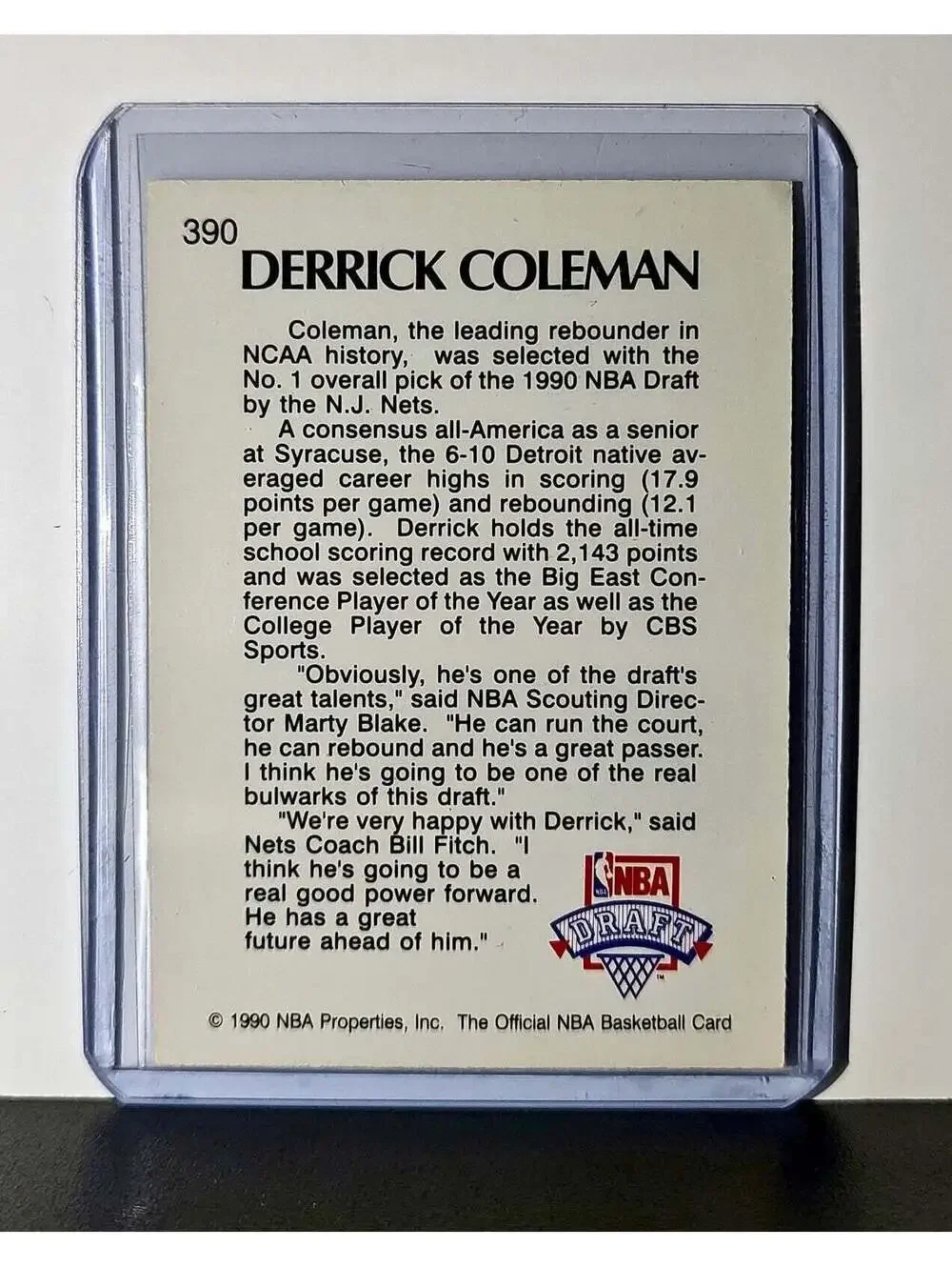 Derrick Coleman 1990 NBA Hoops Draft NBA #390 Card New Jersey Nets